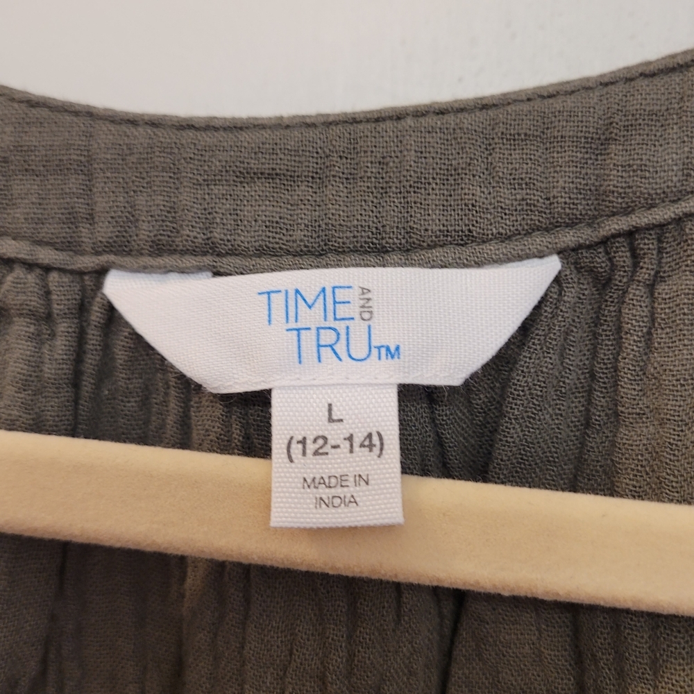 Time And Tru NWT Cotton Gauze Summer Top Sz L 12-14 Army Green - Picture 5 of 11